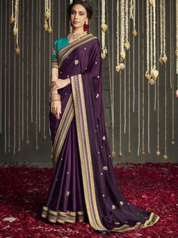 Odette - Purple Silk Woven Design Saree with Unstitched Blouse