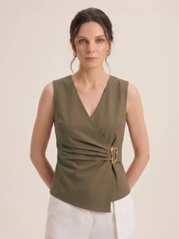 ATRI - Grey Solid Wrap Top