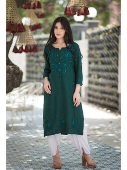 RANGREZA ETHNIC - Bloom Green Embroidered Chikankari Kurta