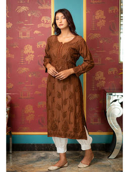 RANGREZA ETHNIC - Noorani Brown Muslin Embroidered Mukaish Work Kurta