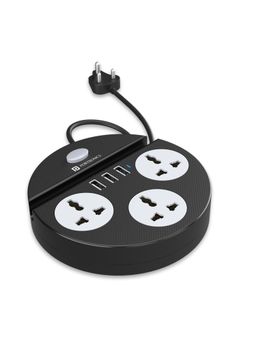 Portronics - Power Plate 5 1500W Power Converter and USB Port, 3AC Socket, 3USB Ports, 1.5M Black