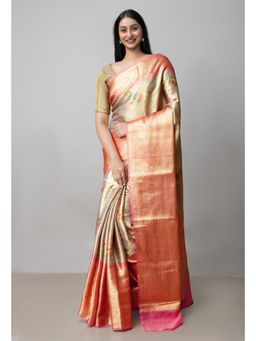 Unnati Silks - Beige Fancy Banarasi Silk Saree UNM73022 with Unstitched Blouse