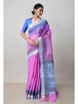 Unnati Silks - Pink Pure Block Printed Kota Cotton Saree UNM73033 with Unstitched Blouse