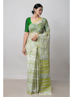 Unnati Silks - Green Pure Block Printed Kota Cotton Saree UNM73037 with Unstitched Blouse