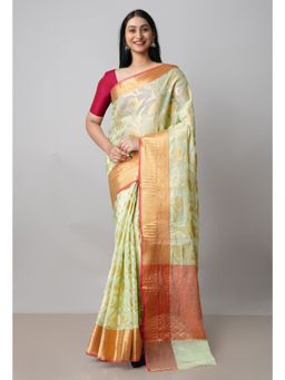 Unnati Silks - Green Pure Banarasi Kota Cotton Saree UNM73049 with Unstitched Blouse
