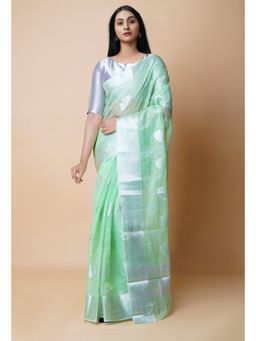 Unnati Silks - Green Pure Banarasi Kota Cotton Saree UNM73074 with Unstitched Blouse
