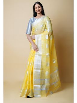 Unnati Silks - Yellow Pure Banarasi Kota Cotton Saree UNM73076 with Unstitched Blouse
