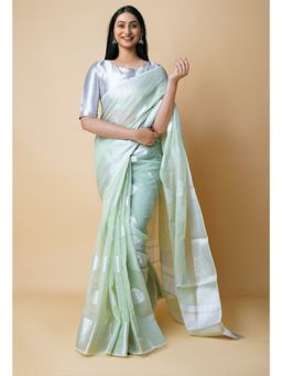 Unnati Silks - Green Pure Banarasi Kota Cotton Saree UNM73077 with Unstitched Blouse