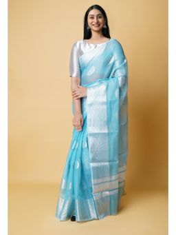 Unnati Silks - Blue Pure Banarasi Kota Cotton Saree UNM73078 with Unstitched Blouse