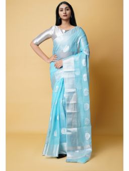 Unnati Silks - Blue Pure Banarasi Kota Cotton Saree UNM73079 with Unstitched Blouse