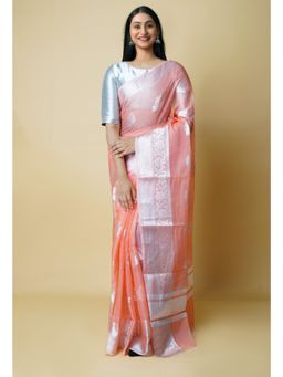 Unnati Silks - Orange Pure Banarasi Kota Cotton Saree UNM73088 with Unstitched Blouse