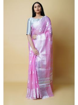 Unnati Silks - Pink Pure Banarasi Kota Cotton Saree UNM73089 with Unstitched Blouse