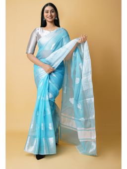 Unnati Silks - Blue Pure Banarasi Kota Cotton Saree UNM73091 with Unstitched Blouse