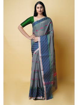 Unnati Silks - Grey Pure Embroidery Kota Cotton Saree UNM73231 with Unstitched Blouse