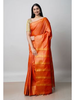 Unnati Silks - Bronze Orange Chanderi Sico Saree UNM72871 with Unstitched Blouse