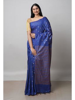 Unnati Silks - Navy Blue Chanderi Sico Saree UNM72879 with Unstitched Blouse