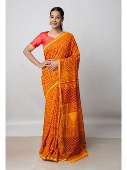 Unnati Silks - Sepia Brown Art Chanderi Bagh Printed Cotton Saree UNM72996 with Unstitched Blouse