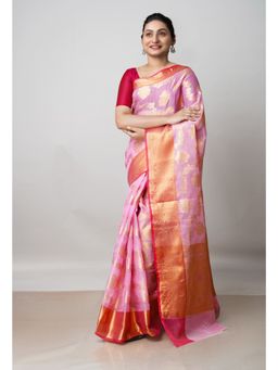 Unnati Silks - Pink Pure Banarasi Kota Cotton Saree UNM73055 with Unstitched Blouse