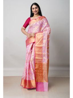 Unnati Silks - Pink Pure Banarasi Kota Cotton Saree UNM73058 with Unstitched Blouse