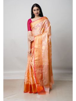Unnati Silks - Orange Pure Banarasi Kota Cotton Saree UNM73059 with Unstitched Blouse