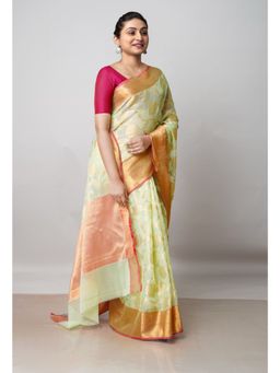 Unnati Silks - Green Pure Banarasi Kota Cotton Saree UNM73061 with Unstitched Blouse