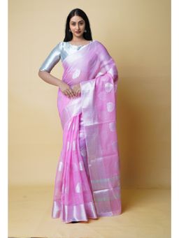 Unnati Silks - Pink Pure Banarasi Kota Cotton Saree UNM73062 with Unstitched Blouse