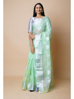 Unnati Silks - Green Pure Banarasi Kota Cotton Saree UNM73063 with Unstitched Blouse