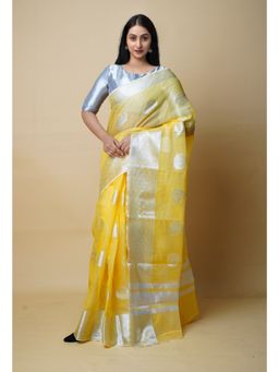 Unnati Silks - Yellow Pure Banarasi Kota Cotton Saree UNM73065 with Unstitched Blouse