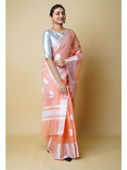 Unnati Silks - Orange Pure Banarasi Kota Cotton Saree UNM73066 with Unstitched Blouse