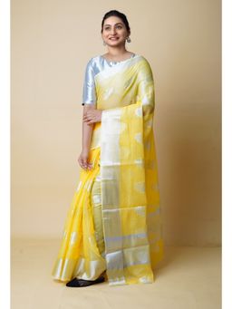 Unnati Silks - Yellow Pure Banarasi Kota Cotton Saree UNM73067 with Unstitched Blouse