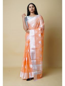 Unnati Silks - Orange Pure Banarasi Kota Cotton Saree UNM73069 with Unstitched Blouse