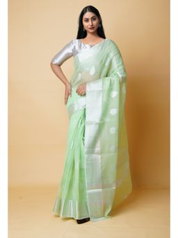 Unnati Silks - Green Pure Banarasi Kota Cotton Saree UNM73075 with Unstitched Blouse