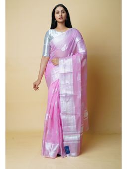 Unnati Silks - Pink Pure Banarasi Kota Cotton Saree UNM73083 with Unstitched Blouse