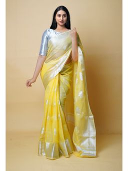 Unnati Silks - Yellow Pure Banarasi Kota Cotton Saree UNM73087 with Unstitched Blouse