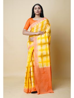 Unnati Silks - Yellow Shibori Printed superfine Mulmul Cotton Saree UNM73308 with Unstitched Blouse