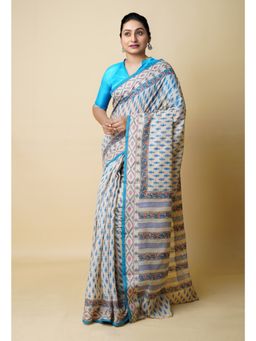Unnati Silks - Cream Pure Dyed Printed Chanderi Sico Saree UNM73322 with Unstitched Blouse