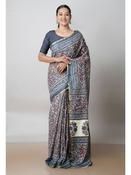 Unnati Silks - Maroon Ajrakh Printed Superfine Mulmul Cotton Saree UNM73398 with Unstitched Blouse