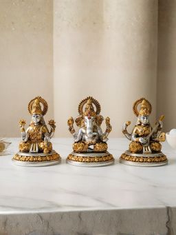 The Home Co - Multi-Color Silver & Gold Plated Lakshmi, Ganesha & Saraswati Idols