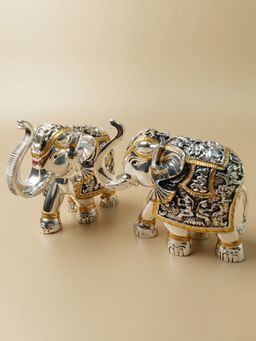 The Home Co - 999 Silver Plated Gajant Laxmi Elephant Idols (Pack of 2)