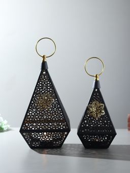 De Maison Decor - Black Amira Lanterns Candle Holders (Pack of 2)