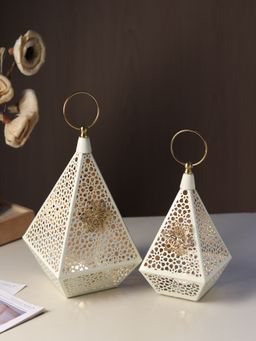 De Maison Decor - White Amira Lanterns Candle Holders (Pack of 2)