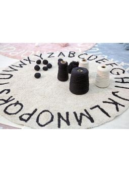 Bungalow and Beyond - Beige Alphabet Print Round Tufted Rug