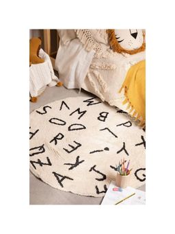 Bungalow and Beyond - Beige Alphabet Print Round Tufted Playful Rug