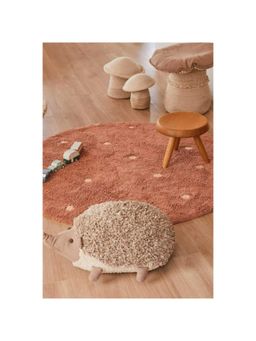 Bungalow and Beyond - Brown Polka Dot Print Round Tufted Floor Rug