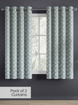 Haus & Kinder - Green Jacquard Spring Trellis Polyester Curtains (Pack of 2)