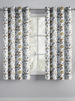 Haus & Kinder - White Cotton Blend Floral Printed Earthy Bloom Curtains (Pack of 2)