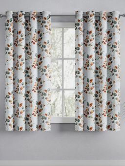 Haus & Kinder - Grey Cotton Blend Printed Soft Botanica Curtains (Pack of 2)