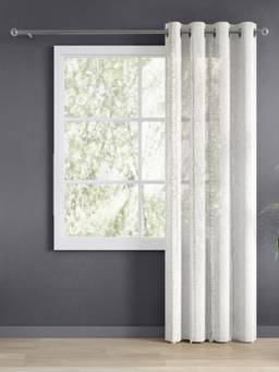 Haus & Kinder - White Sheer Feathering Frindge Door Curtain (7 Feet)