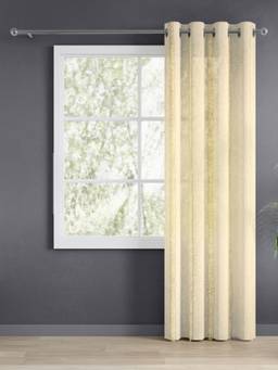 Haus & Kinder - Beige Sheer Feathering Frindge Door Curtain (7 Feet)