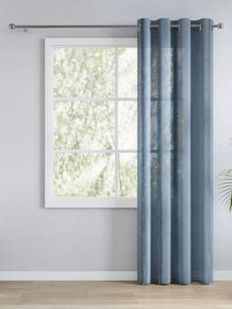 Haus & Kinder - Blue Sheer Feathering Frindge Door Curtain (7 Feet)